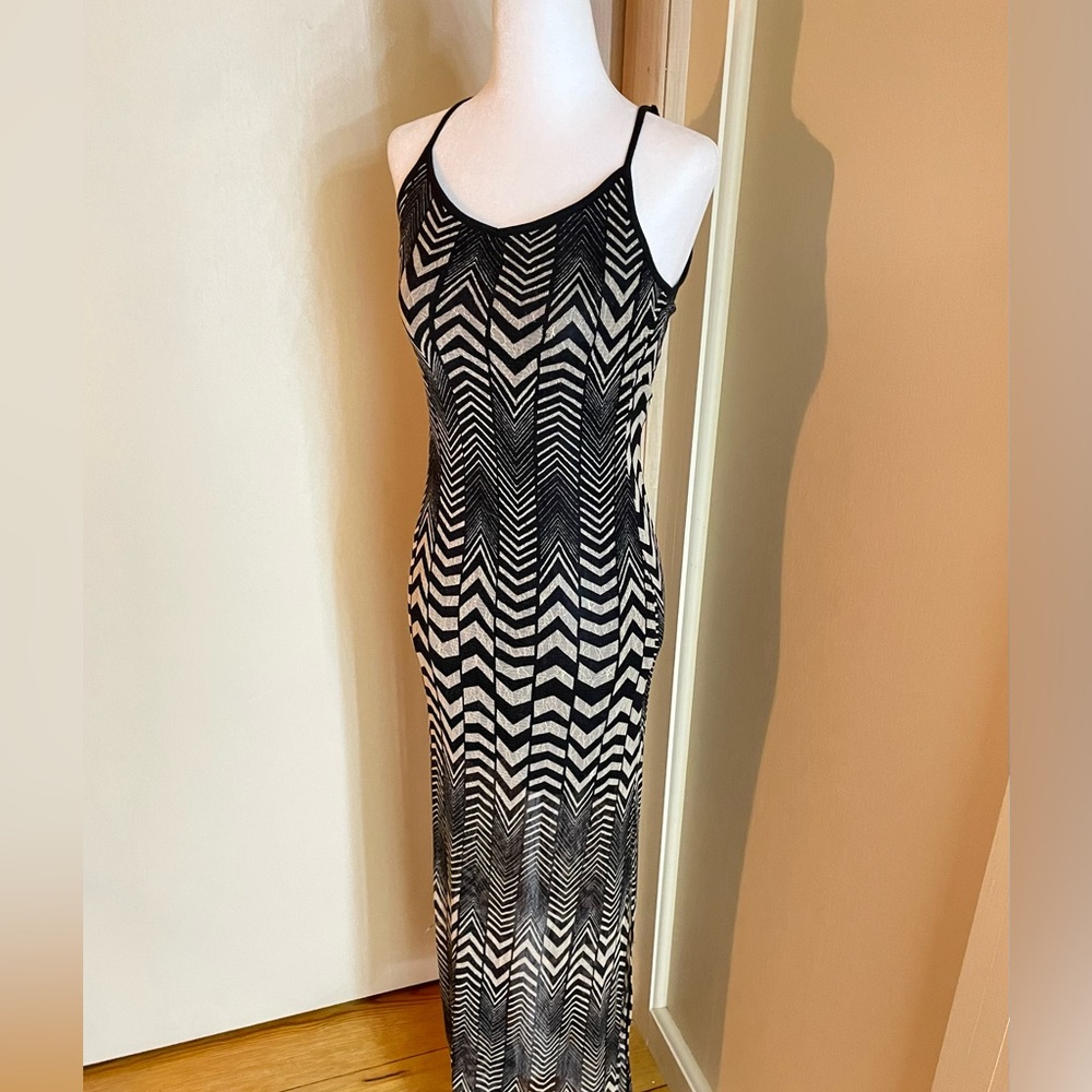 Fire Los Angeles black dress geometric chevron, beach, festival,  slits S 54”